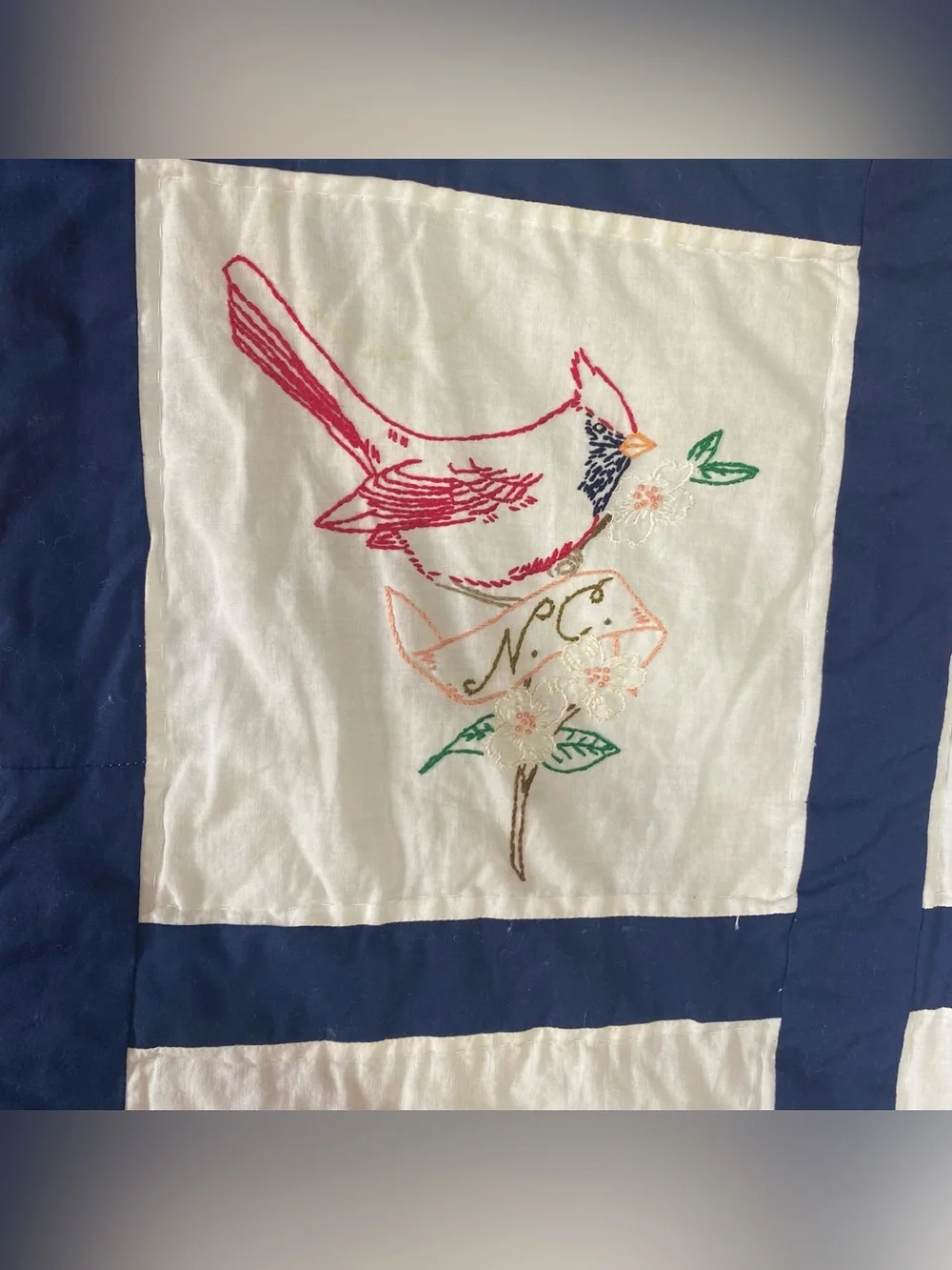 Vintage Embroidered State Bird Blocks Quilt 50 States 96” X 109”